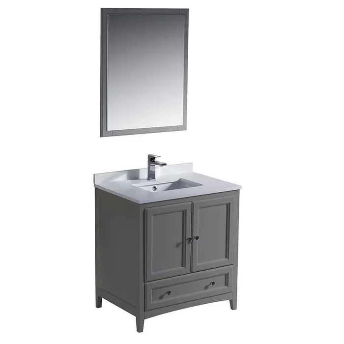 Fresca Oxford 30″ Gray Traditional Bathroom Vanity Free Faucet