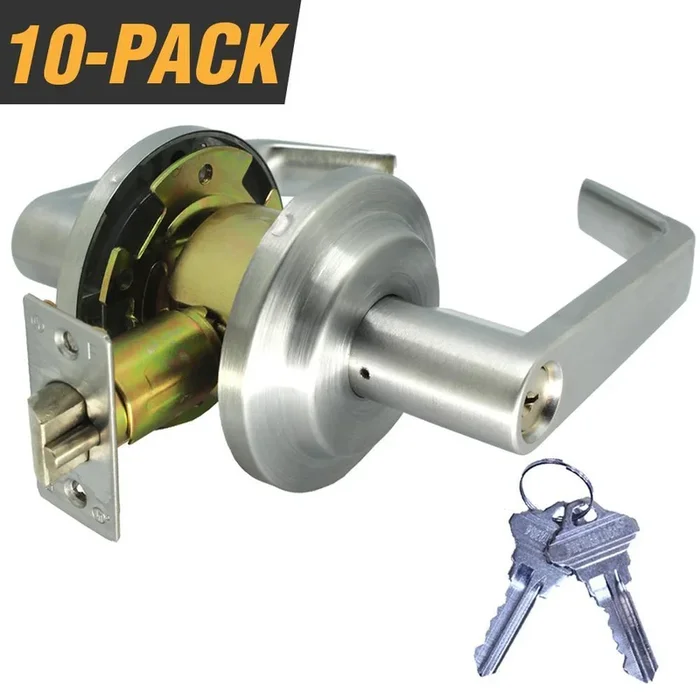 Heavy-Duty Satin Chrome Grade 2 Entry Door Lever Lock Set with 21 Key Total (10-Pack Keyed Differently w/Master Key)